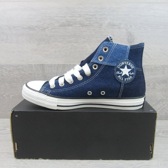 Converse CTAS HI Women's Size 9 Patchwork Denim Blue White Sneakers NEW - Picture 3 of 14